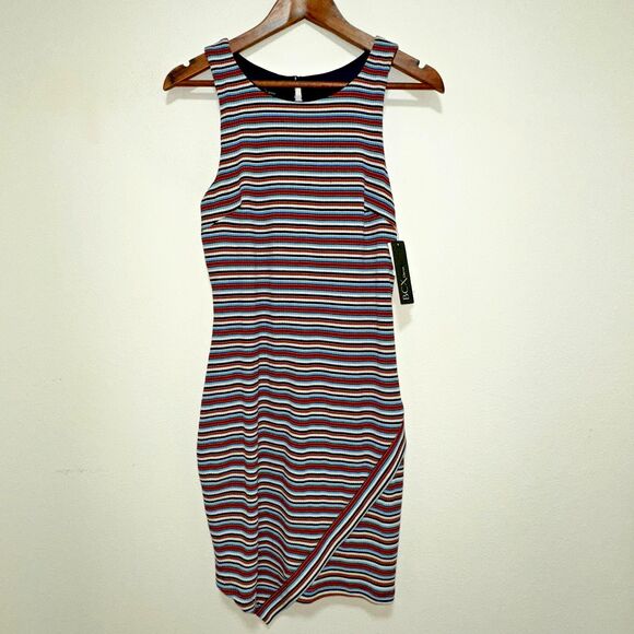 BCX Dress Womens Junior‎ Large Multicolor Striped Asymmetrical Mini Sheath NWT - Picture 5 of 11